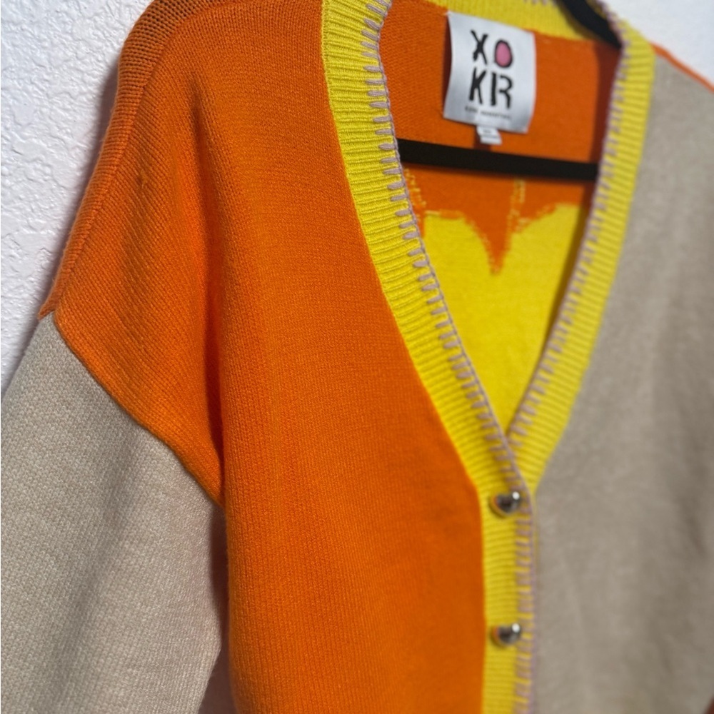 XO KIR by Kerri Rosenthal Colorblock Heart Cardigan Sweater - Picture 5 of 10